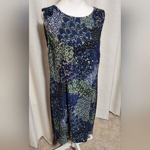 Connected Apparel Blue and Green Patterned Dress